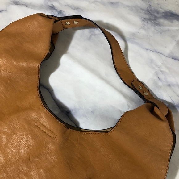 Tan Brown Faux Leather Hobo Shoulder Bag Purse - Picture 2 of 8